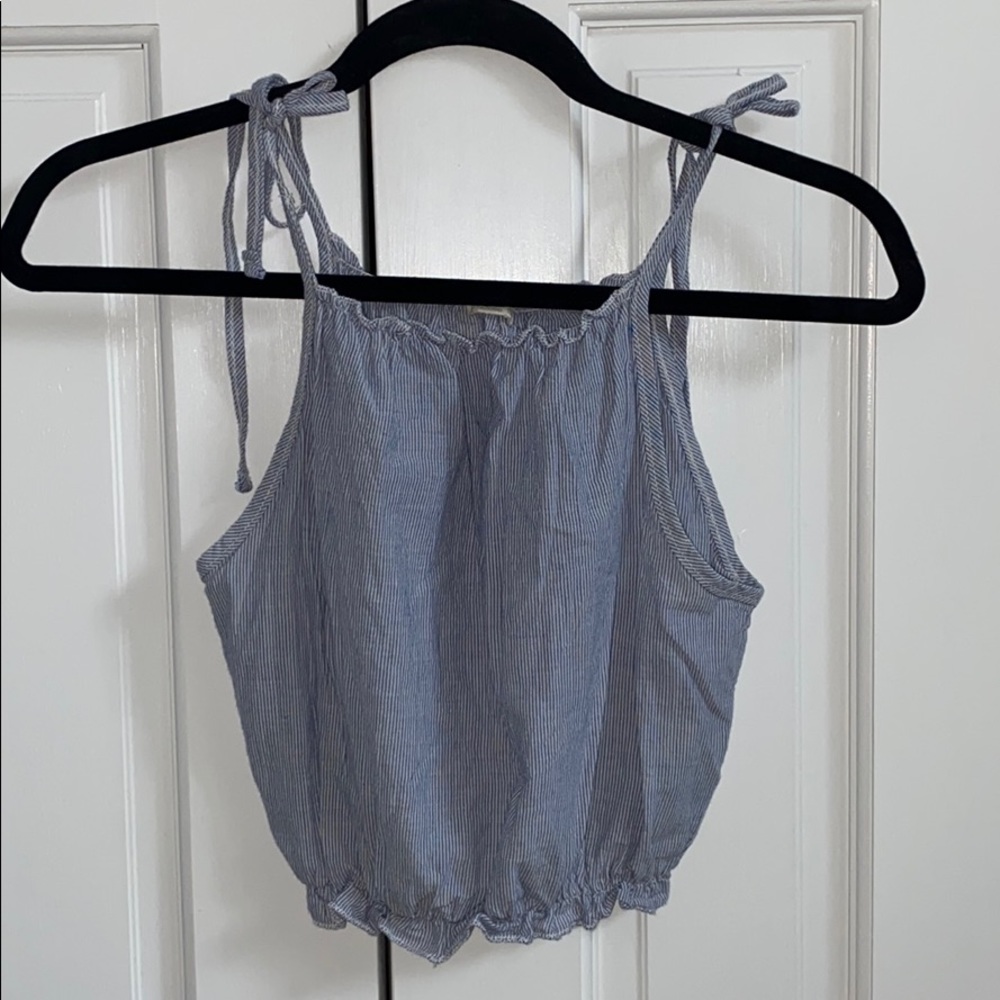 White & Blue Tied Crop Top